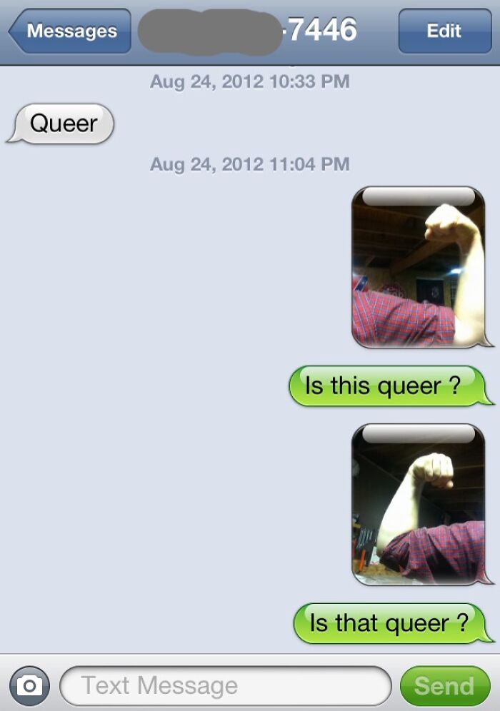 Funny-Messages-Wrong-Recipient example with humorous text and photos involving arm flexing.