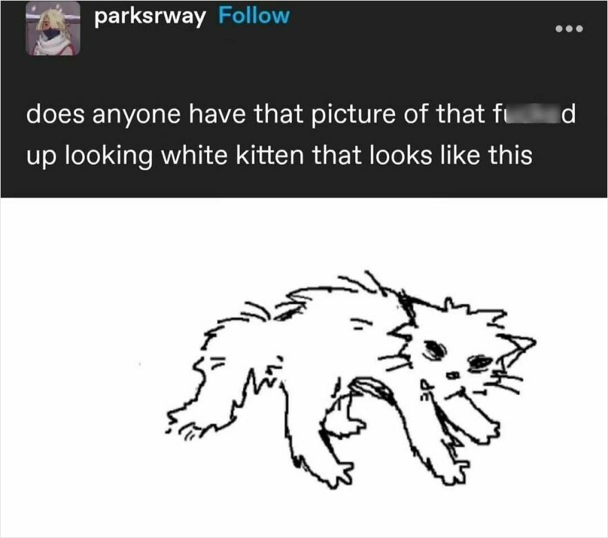 Sketch of a frazzled kitten shared in a puncrastination meme for humor.