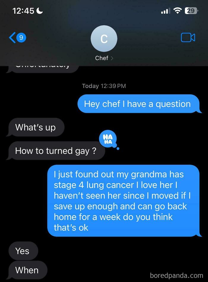 Text conversation discussing personal matters related to working in the food service industry.