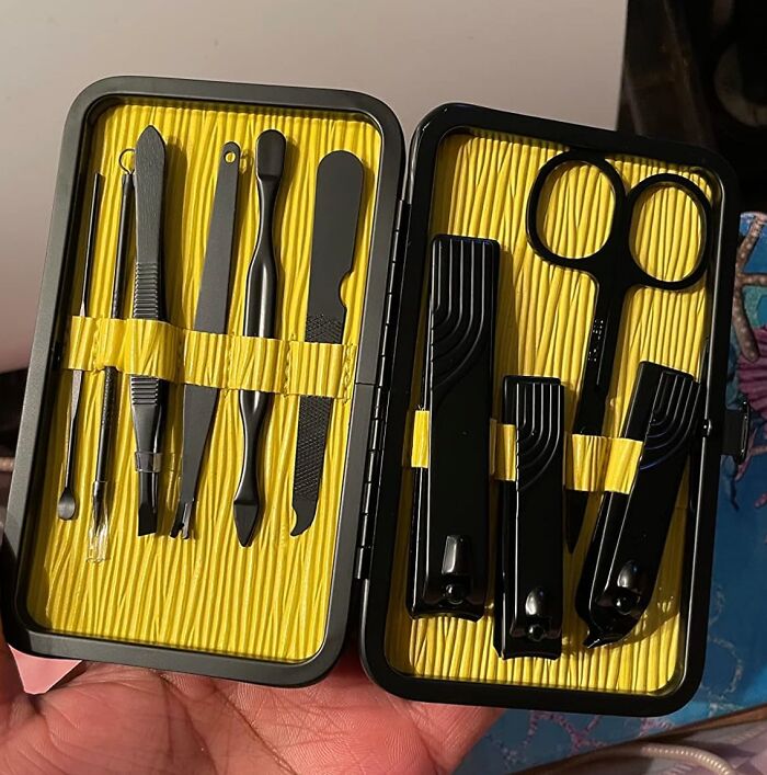 Mini manicure set in a compact case, ideal for minimalist packing in carry-on luggage.