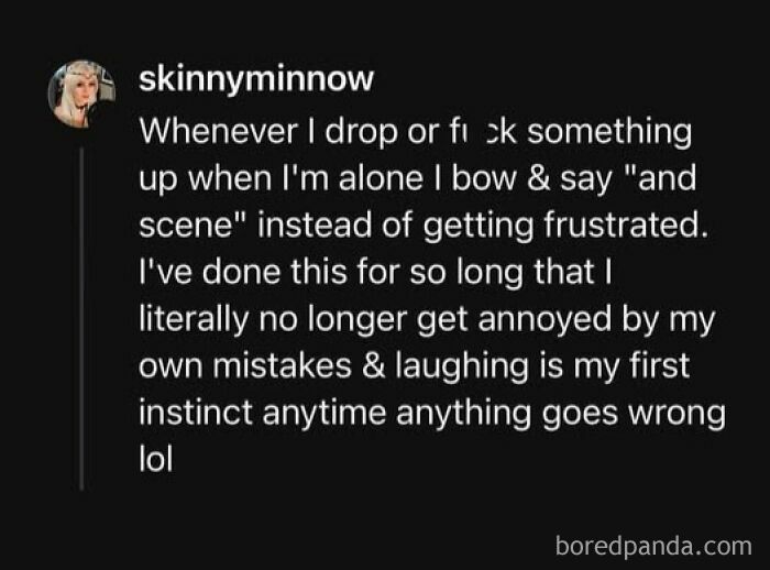 Text meme about using humor to handle mistakes, with "Just Girly Things" theme.