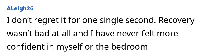 Text showing a woman sharing her positive experience and confidence after a designer genitals procedure. Text showing a woman sharing her positive experience and confidence after a designer genitals procedure.