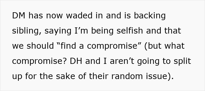 Text about room-sharing disagreement during a trip, involving sibling wanting a compromise. Text about room-sharing disagreement during a trip, involving sibling wanting a compromise.