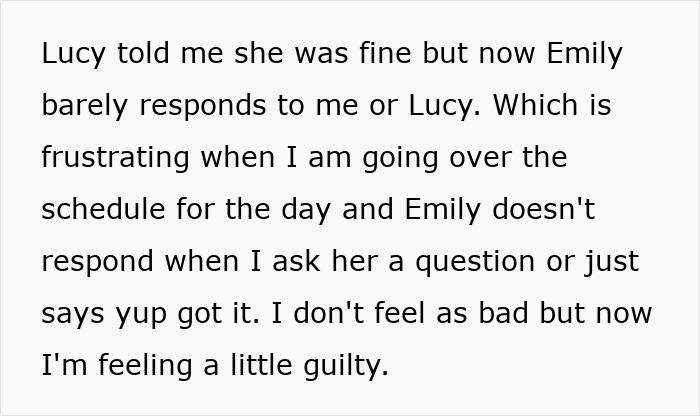 Text exchange discussing schedule frustrations and feeling guilty after coworker barely responds.