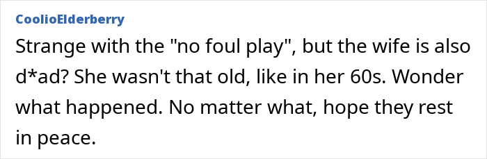 Comment discussing theories about Gene Hackman, wife, and pet's mysterious deaths, questioning lack of foul play.