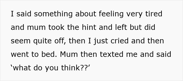 Text conversation about feeling tired, mom left, seemed off, followed by a message asking "what do you think? Text conversation about feeling tired, mom left, seemed off, followed by a message asking "what do you think?