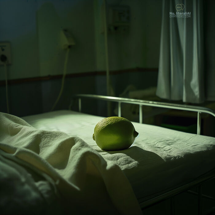 A large lemon on a hospital bed, symbolizing a funny interpretation of a native Lithuanian idiom.