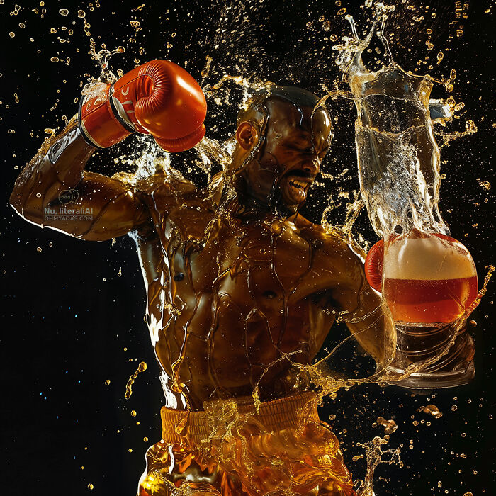 Boxer with orange gloves splashing beer, illustrating funny idioms.