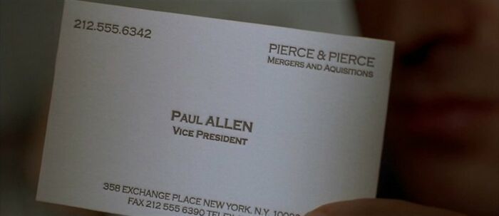 A business card from "American Psycho," showcasing a famous movie prop story.