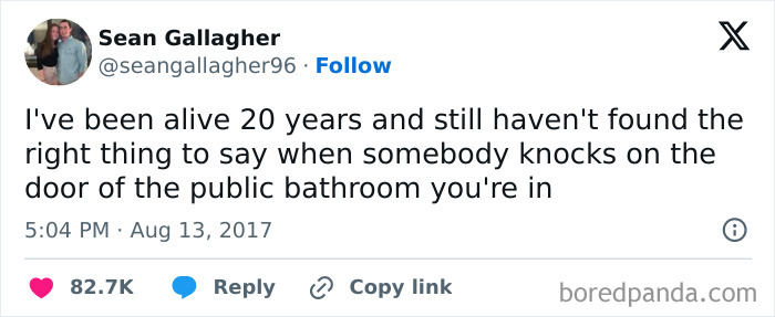 Weirdest memes: A tweet about feeling awkward with knocking in public bathrooms, posted by Sean Gallagher.