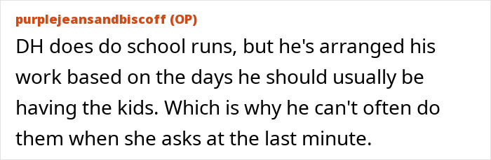 Text post about a woman's perspective on her husband's ex dealing with a new baby.