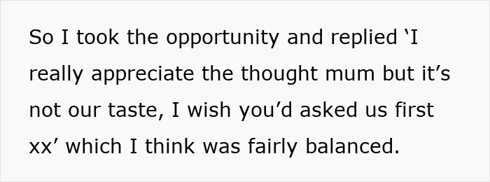 Text message expressing appreciation but mentioning redecorated lounge is not their taste. Text message expressing appreciation but mentioning redecorated lounge is not their taste.