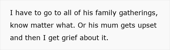 Text expressing frustration about mandatory family gatherings.