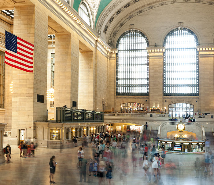 Grand Central Terminal interior with people walking.