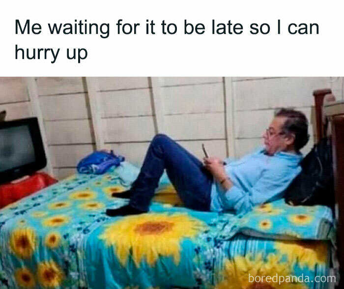 Person lying on a sunflower-patterned bed, staring at a phone, humorously addressing mental health challenges.