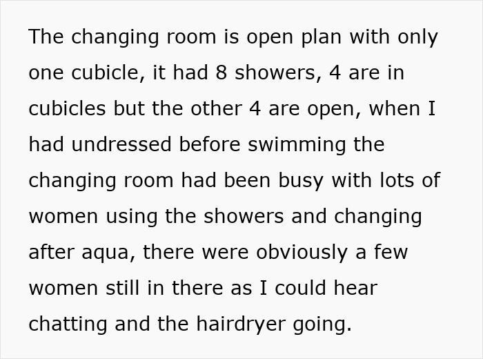 Text describing an open-plan women's changing room with cubicles and showers.