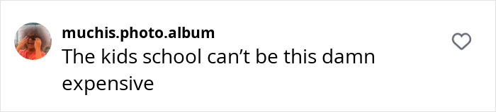 Criticism comment on new perfume ad, user saying "The kids school can&rsquo;t be this damn expensive" with a heart icon.