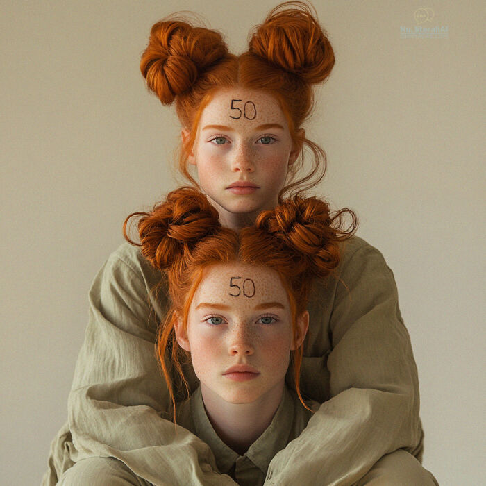 Two people with red hair, marked with "50", showcasing unique interpretations of funny native idioms.