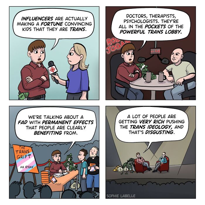 Comic strip by artist Sophie Labelle addressing transgender experiences and social issues.
