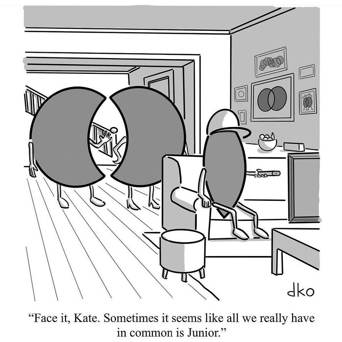 Humorous comic depicting Pac-Man characters in a living room setting, highlighting modern world absurdities.