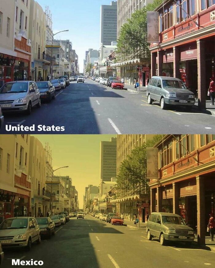 Street comparison between the United States and Mexico, highlighting the strange differences and similarities seen online.