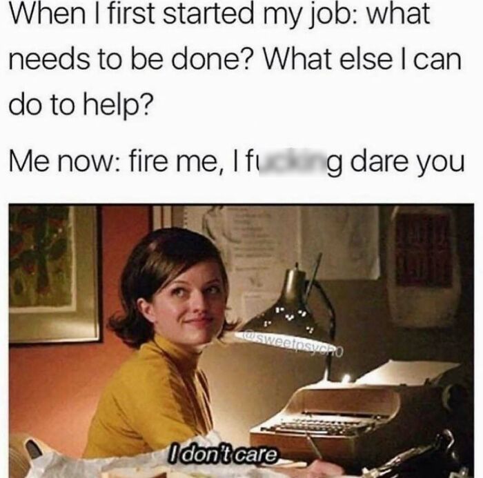Woman at desk with typewriter, embodying relatable and funny meme from "Women Behaving Badly".