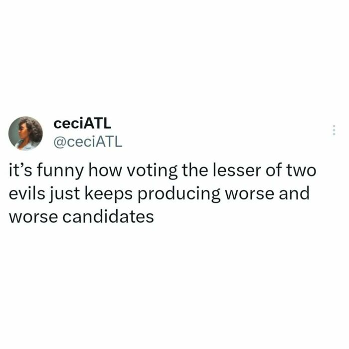 Tweet text criticizing political choices referencing anti-capitalism sentiment.