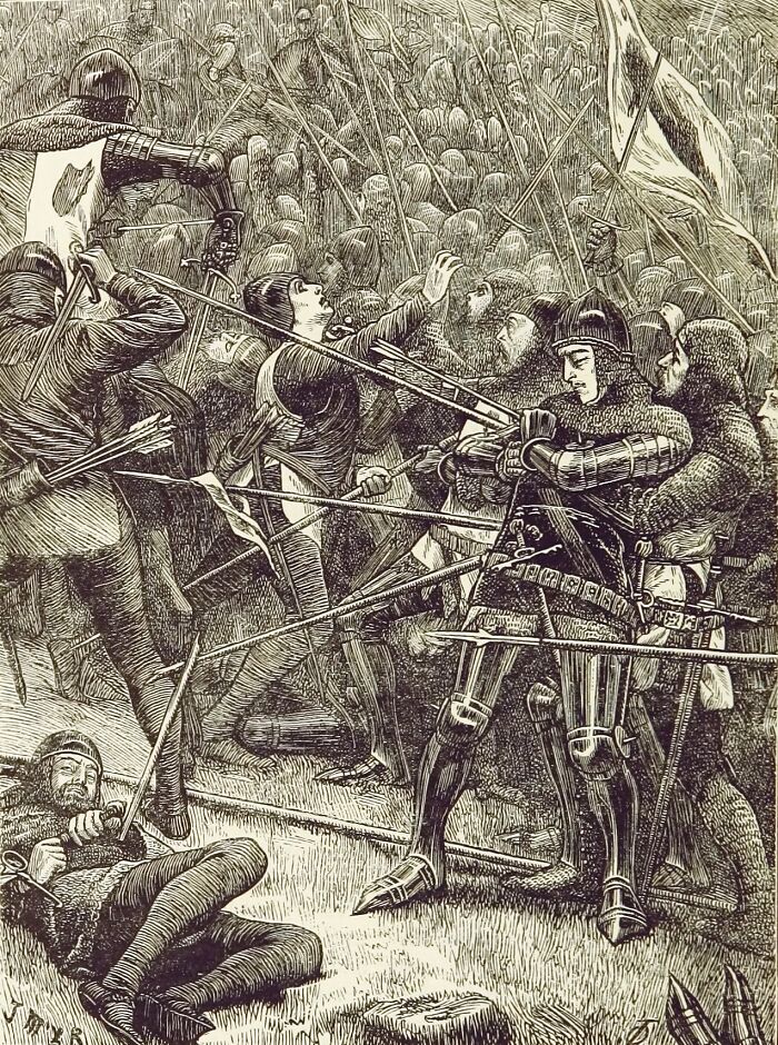 Medieval battle scene depicting soldiers in armor, illustrating surprising war victories with archers and infantry in action.