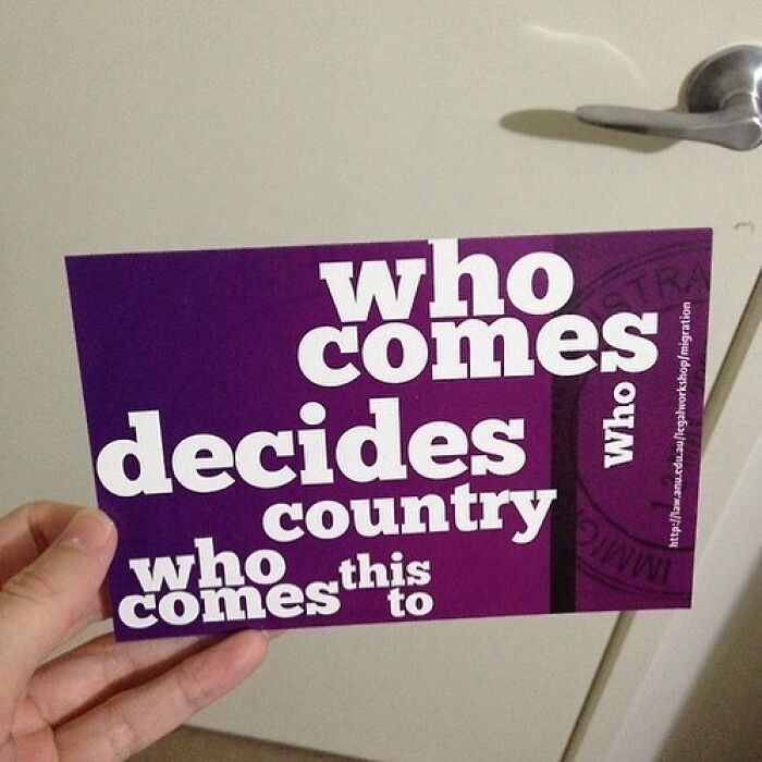 Confusing words on a purple brochure with awkward font placement, showcasing a design fail.