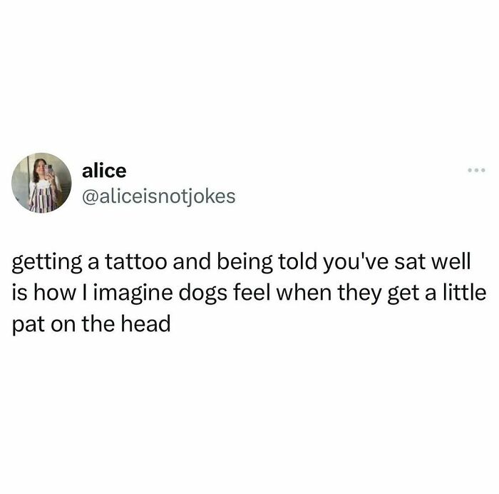 Random meme comparing getting a tattoo to how dogs feel when patted on the head.