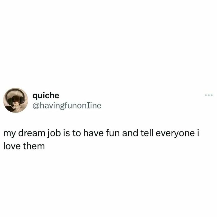 Humorous meme about a dream job of having fun and spreading love.