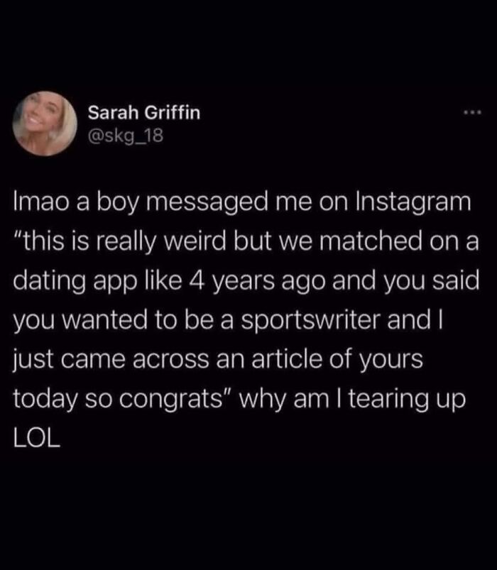 Funny Tumblr post about a surprising Instagram message highlighting life's unexpected connections over time.