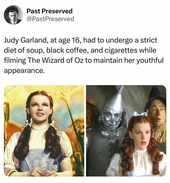 "Judy Garland as Dorothy in The Wizard of Oz, showcasing interesting historical facts from Past Preserved."
