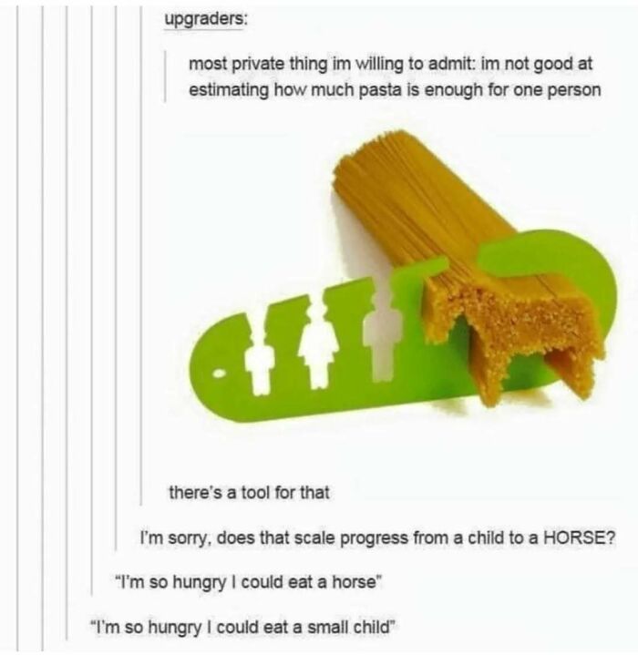 Funny post about spaghetti portion tool with humorous comments on portion sizes, highlighting the ugly side of Tumblr.