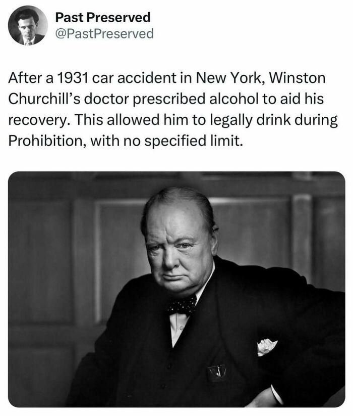 "Winston Churchill in 1931, historical facts about his alcohol prescription during Prohibition recovery."
