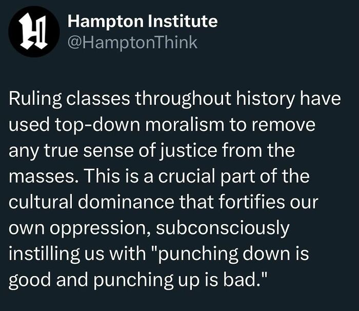 Text from Hampton Institute highlighting anti-capitalism views on moralism and cultural dominance.