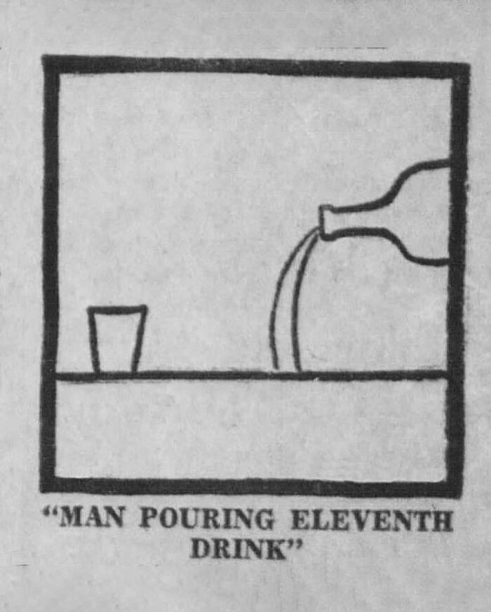 "Cartoon of a man pouring an eleventh drink, highlighting the strange side of the internet."
