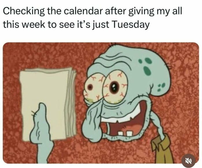 Cartoon character exhaustedly checking calendar, humorously depicting the overworked and underappreciated in today's workforce.