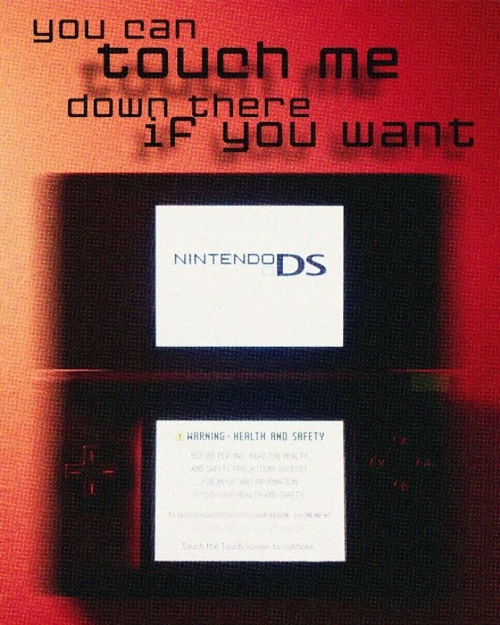 Nintendo DS display with humorous text overlay, highlighting the strange side of the internet.