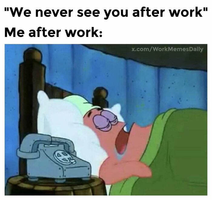 Cartoon character sleeping with drool, illustrating a funny and relatable meme about the overworked workforce.