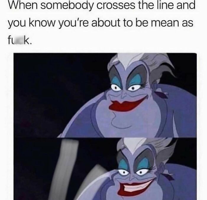 Cartoon character smirking in meme about crossing the line, shared by Women Behaving Badly.