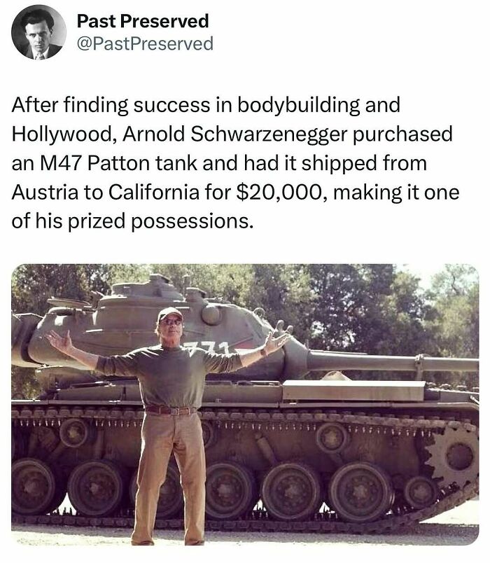 "Person standing with an M47 Patton tank, illustrating fascinating historical facts."