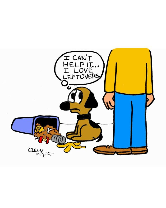 Adorable comic by GMeyer featuring a dog with food leftovers, bringing humor to life with a dog.