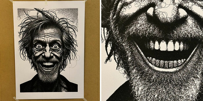 Unique hand-drawn-style portrait generated using code, showcasing intricate facial details and textures.