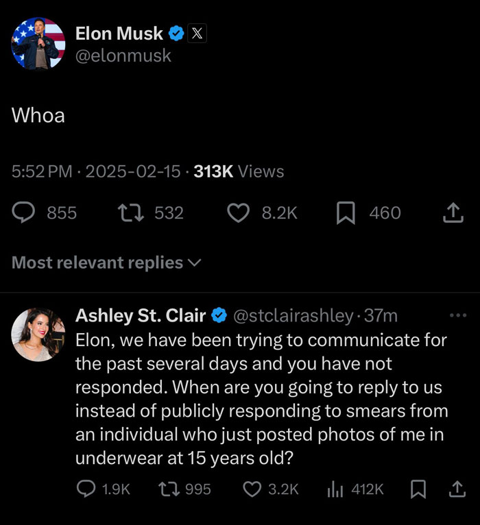 Elon Musk's tweet and Ashley St. Clair's response about communication issues, discussing personal matters publicly. Elon Musk's tweet and Ashley St. Clair's response about communication issues, discussing personal matters publicly.