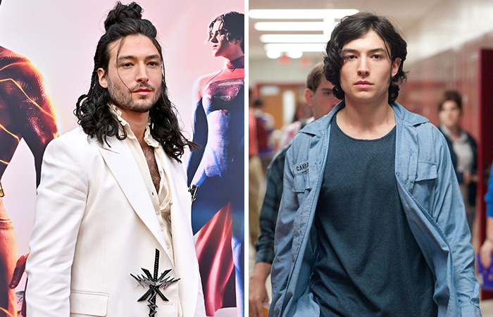 Two images of an actor whose career faced obstacles before success; dressed in a white suit left, casual attire right.