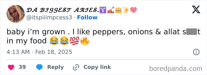 Tweet celebrating Black culture humorously mentions liking peppers and onions in food.