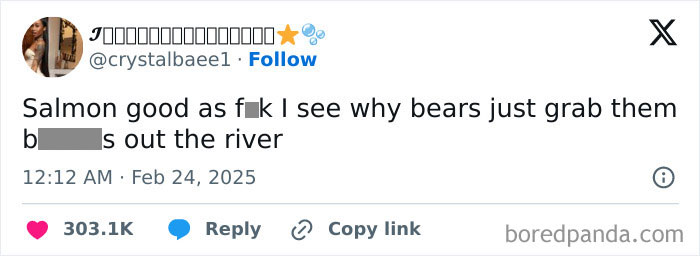 Tweet humorously celebrating Black culture, comparing salmon to bears catching fish.