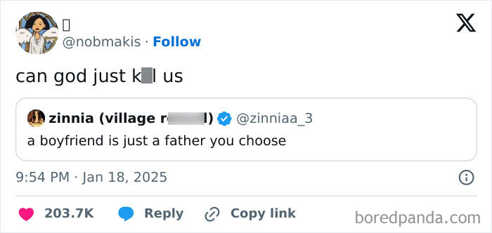 Tweet humorously celebrating Black culture with funny caption about relationships.