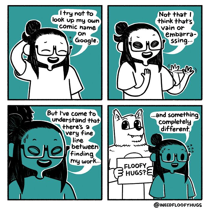 Comic artist humorously depicts everyday inconveniences, with a character humorously pondering finding their work online.